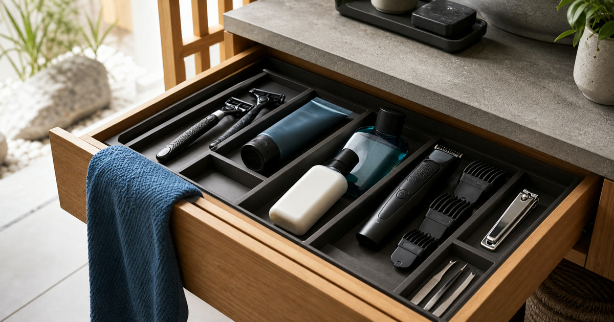 The Clean Grooming Drawer for Razors, Balm, and Tools