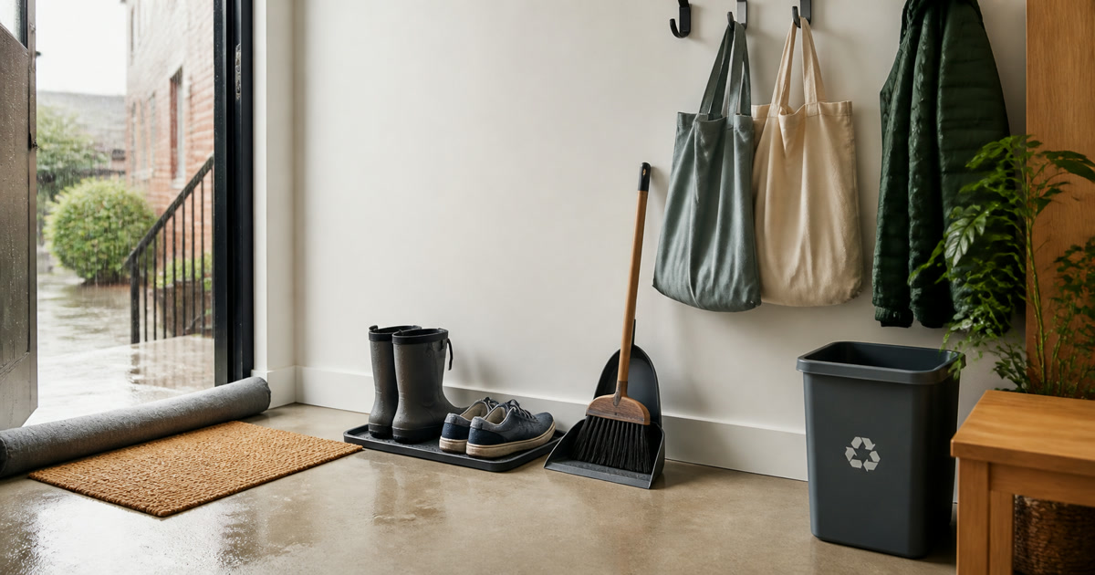The Entryway Reset for Rainy Shoes, Bags, and Grocery Runs