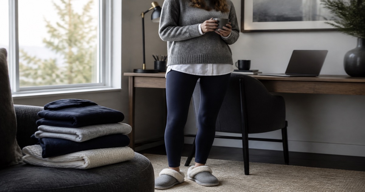The Indoor Shoe and Soft-Layer Edit for Cooler Home-Office Days
