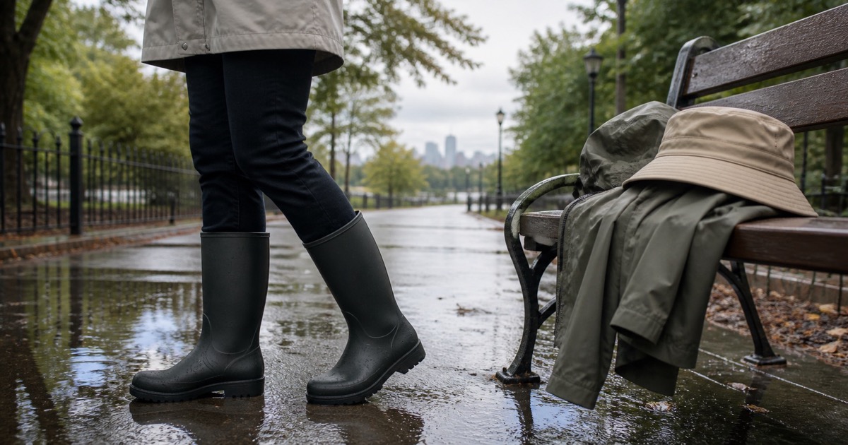 Rain Boots, Rain Hat, or Shell for Wet Park Walks