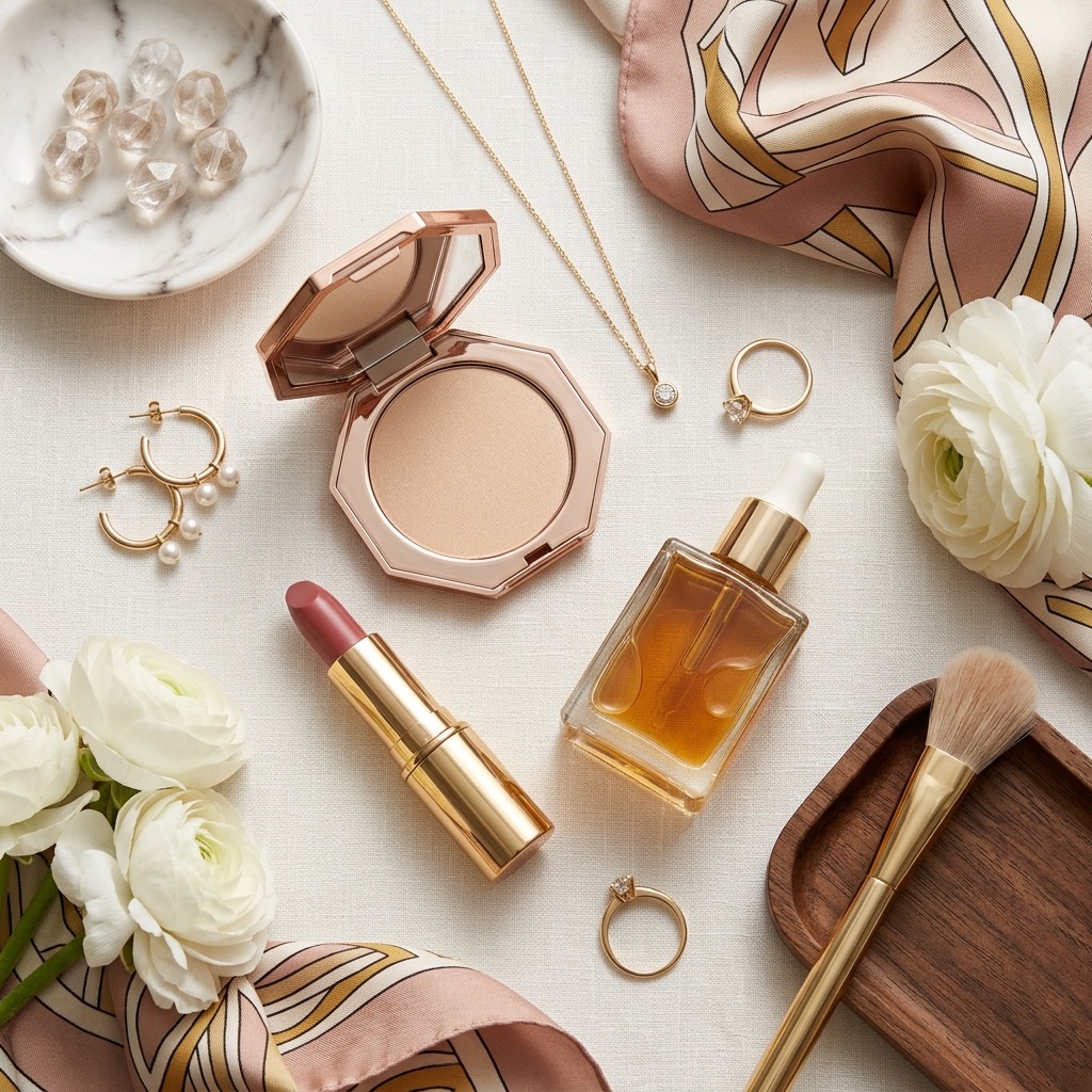 Jewelry and accessories arranged for refined styling